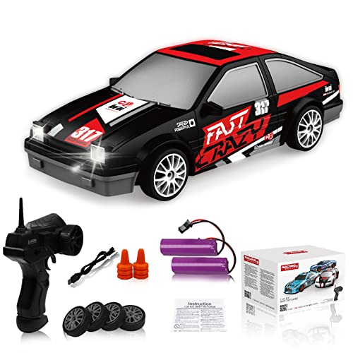 RC Drift Car Remote Control Car 2.4GHz 1:24 Scale 4WD 15KM/H High Speed Model Vehicle LED Lights Drifting Tire Racing Sport Toy Car for Adult Boys Girls Kids Gift 2Pcs Rechargeable Batterie