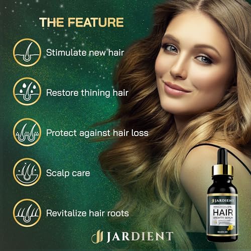 Jardient Minoxidil 5% Serum for Men and Women: Hair Growth Oil with Monoxide, Biotin, Beard Growth Kit - Minoxidil Serum - 1 Fl Oz - Prevent Hair Loss, Regrowth Treatment