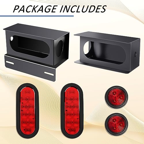 AveneMark 2 PCS LED Trailer Light Boxes in Steel Housing Kit with 6”Oval Red Trailer Tail Lights and 2'' Round Red Side Marker Lights with Grommet Plugs w/Wire Connectors 2PCS