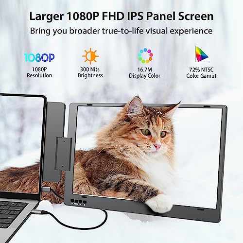 KYY Laptop Screen Extender, 14'' FHD 1080P USB-C Portable Monitor, IPS Computer Display, Dual Monitor for Triple Screen, Monitor for 12"-16" Laptop (Mac, Wins, Android)