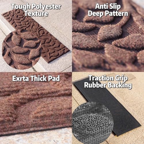 Aucuda 2pcs 8.5" x 30" Stair Treads Outdoor for Elders and Dogs on Wooden Steps, Non Slip Stair Runner Rug Heat Insulation Rubber Backing, Gray Floral Staircase Mat Carpet for Indoor Grip Farmhouse.