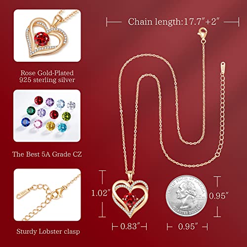 LOUISA SECRET Love Heart Birthstone Necklaces for Women 925 Sterling Silver Christmas's Day Gifts for Women Her Wife Girlfriend Mother Rose Gold Diamond Jewelry Anniversary Birthday Gifts