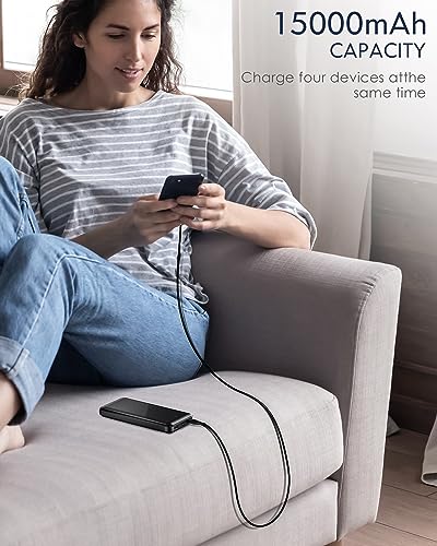 Feeke Portable-Charger-Power-Bank - 15000mAh Dual USB Power Bank Output 5V3.1A Fast Charging Portable Charger Compatible with Smartphones and All USB Devices (Black)