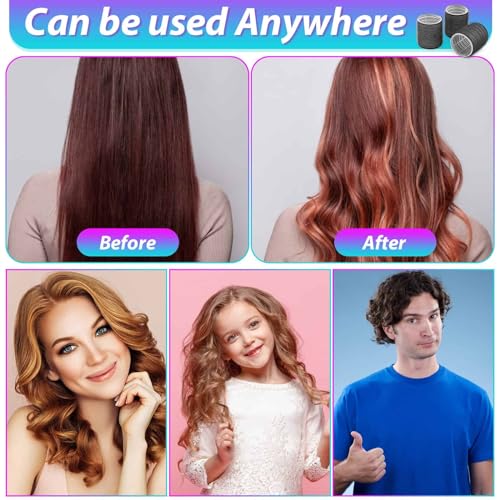 Rollers Hair Curlers 48 Pcs Set with 24Pcs Hair Rollers 4 Sizes (6 Jumbo Rollers/6 Large Rollers/6 Medium Rollers/6 Small Rollers) and 24 Pcs Hair Clips for Long Medium Short Hair (Black)