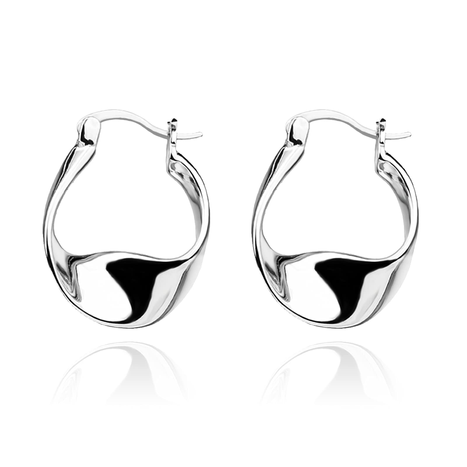 Sterling Silver Hoop Earrings for Women,14K White Gold, Hypoallergenic Chunky Huggie Small Fashion Dainty Earring