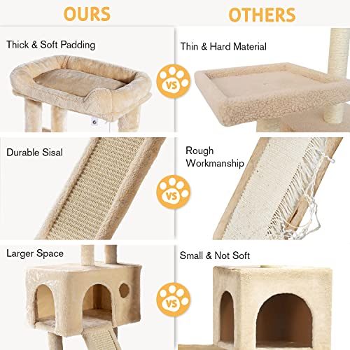 SHA CERLIN Cat Tree 36 Inches Cat Tower with Cat Hammock, Sisal Scratching Post for Indoor Cats, Small Room, Beige