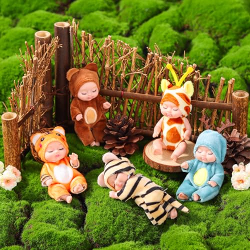 Vueos 4 Pcs 4 Inch Mini Baby Doll Playset Lifelike Reborn Baby Dolls with Cute Animal Clothes Gifts for Girls Boys Birthday Christmas (Lovely Style)