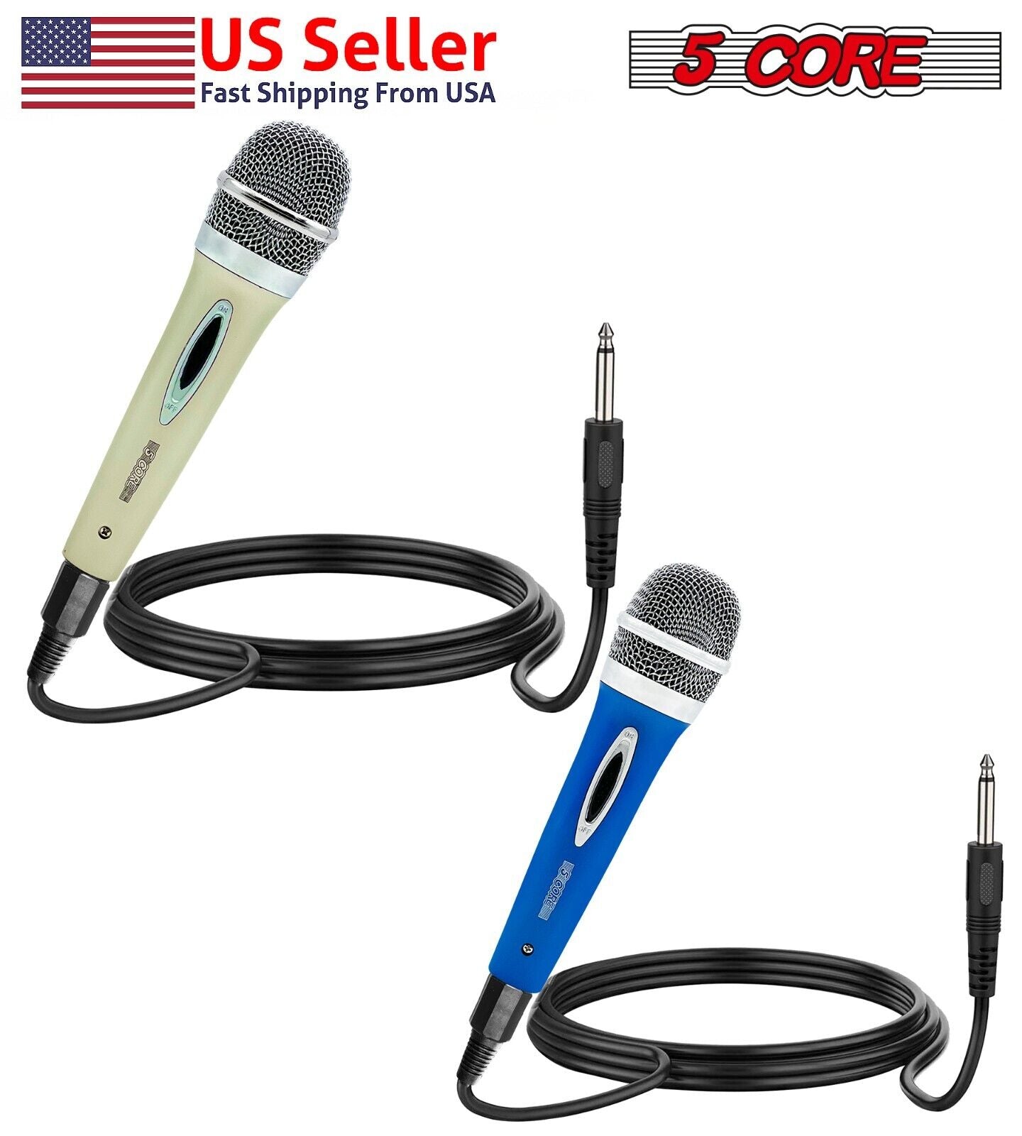 5 Core 2pcs Dynamic Microphone XLR Audio Cardioid Mic w/ Clip Vocal