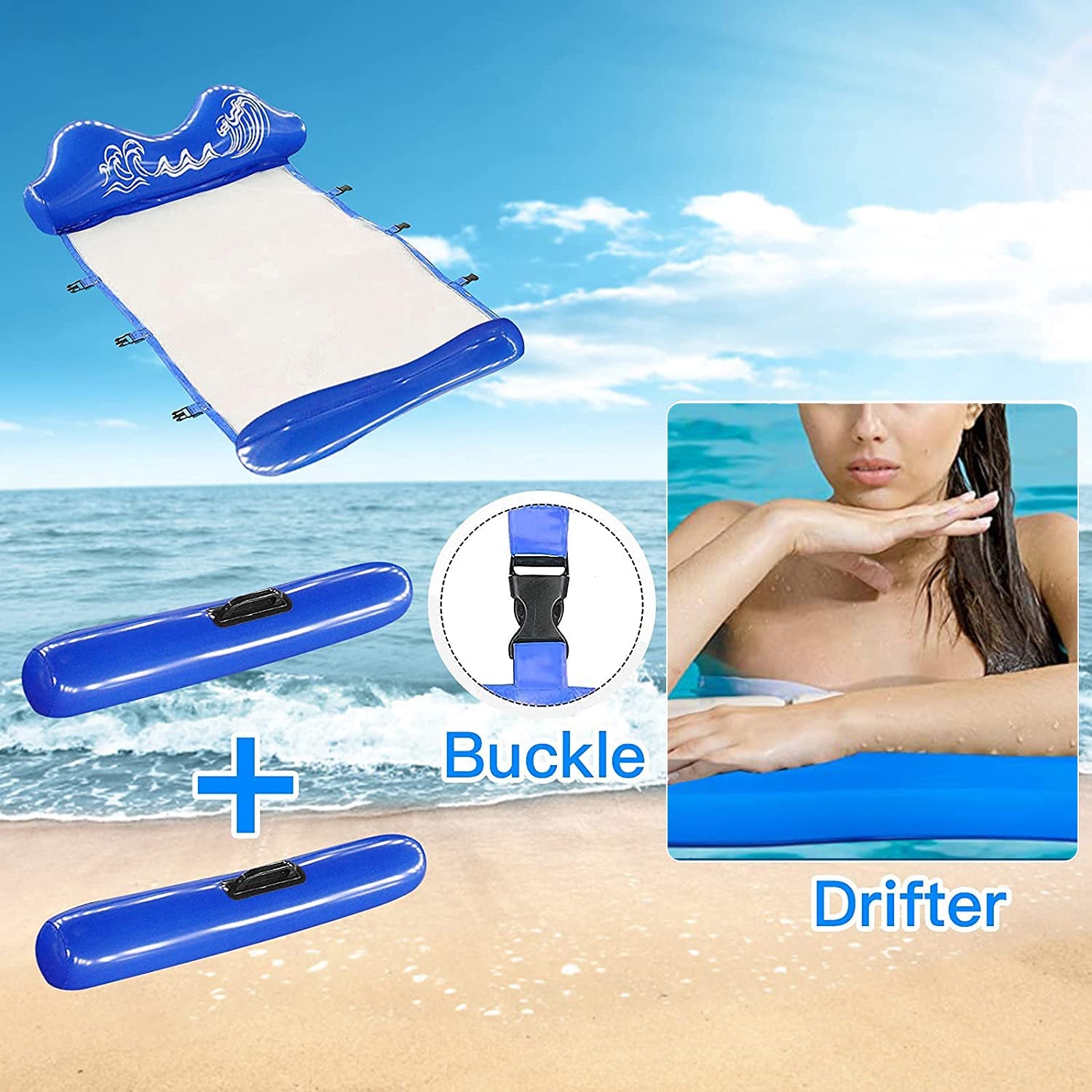 Inflatable Floating Bed Water Raft Backrest Foldable Summer Beach