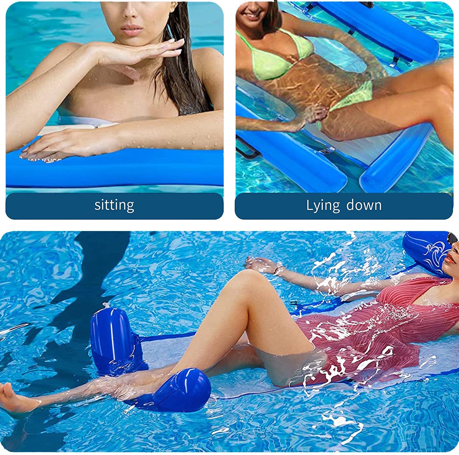 Inflatable Floating Bed Water Raft Backrest Foldable Summer Beach