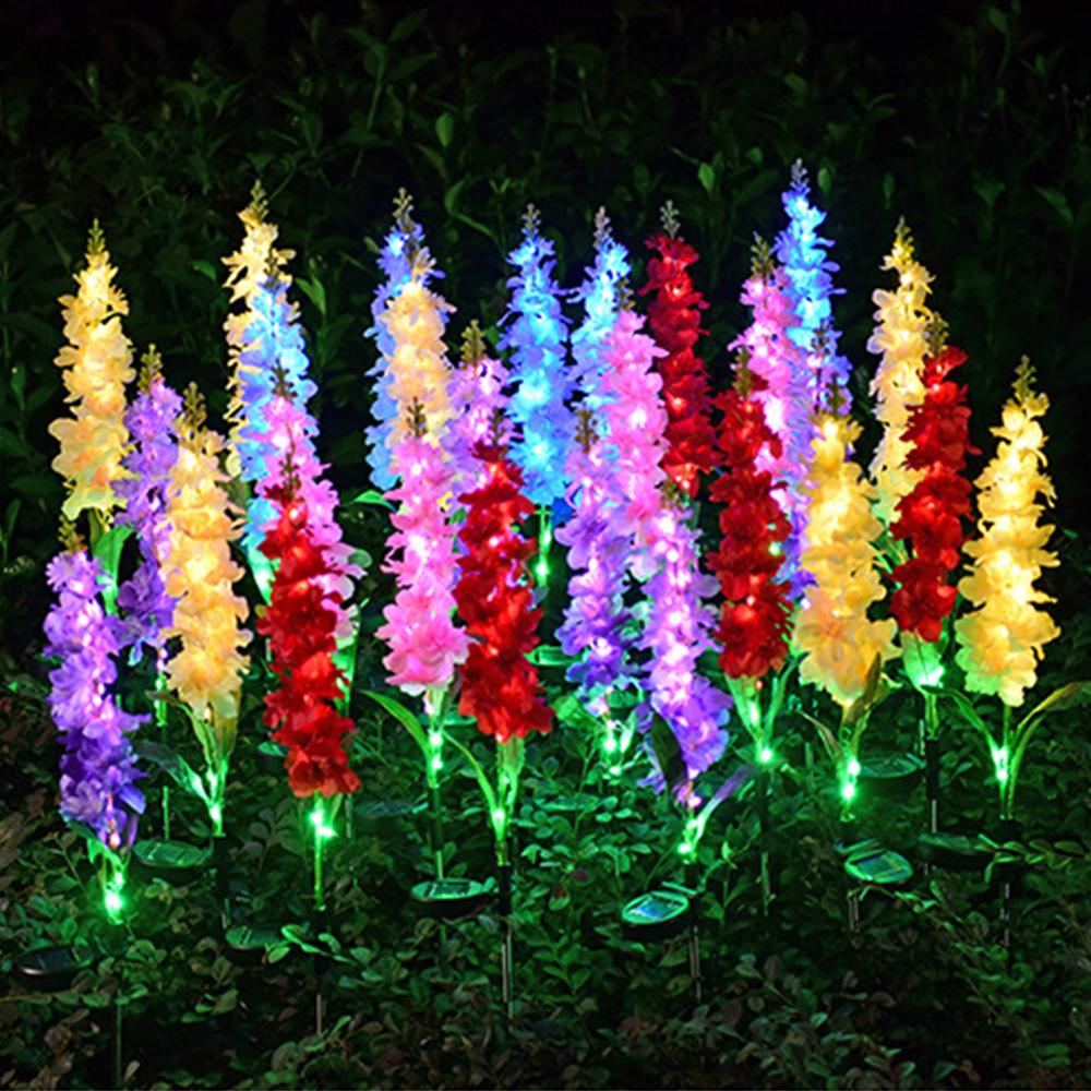 2Pcs Solar Flower Lights Violet Design Outdoor Waterproof Garden Lamp