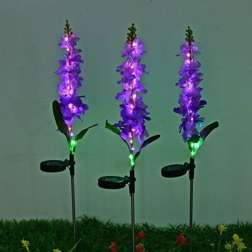 2Pcs Solar Flower Lights Violet Design Outdoor Waterproof Garden Lamp