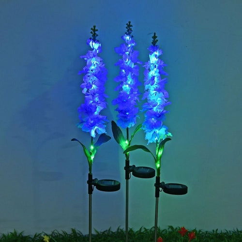 2Pcs Solar Flower Lights Violet Design Outdoor Waterproof Garden Lamp