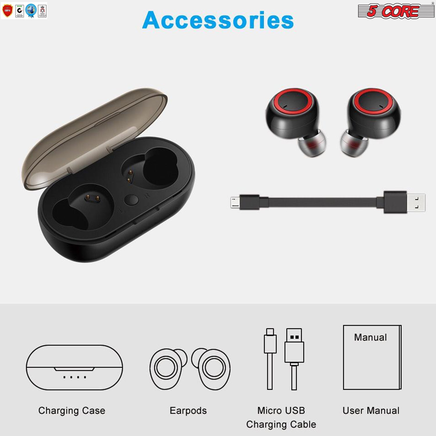 5 CORE Wireless Earbuds Bluetooth 5.0 in Ear Light-Weight Headphones