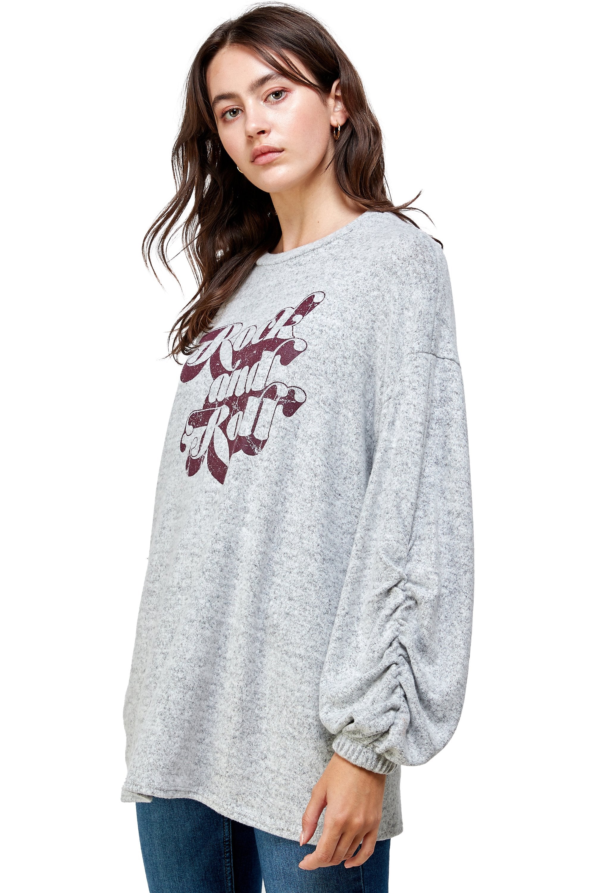 Brushed Knit Screen Print Loose Fit  Women's Sweat Shirt