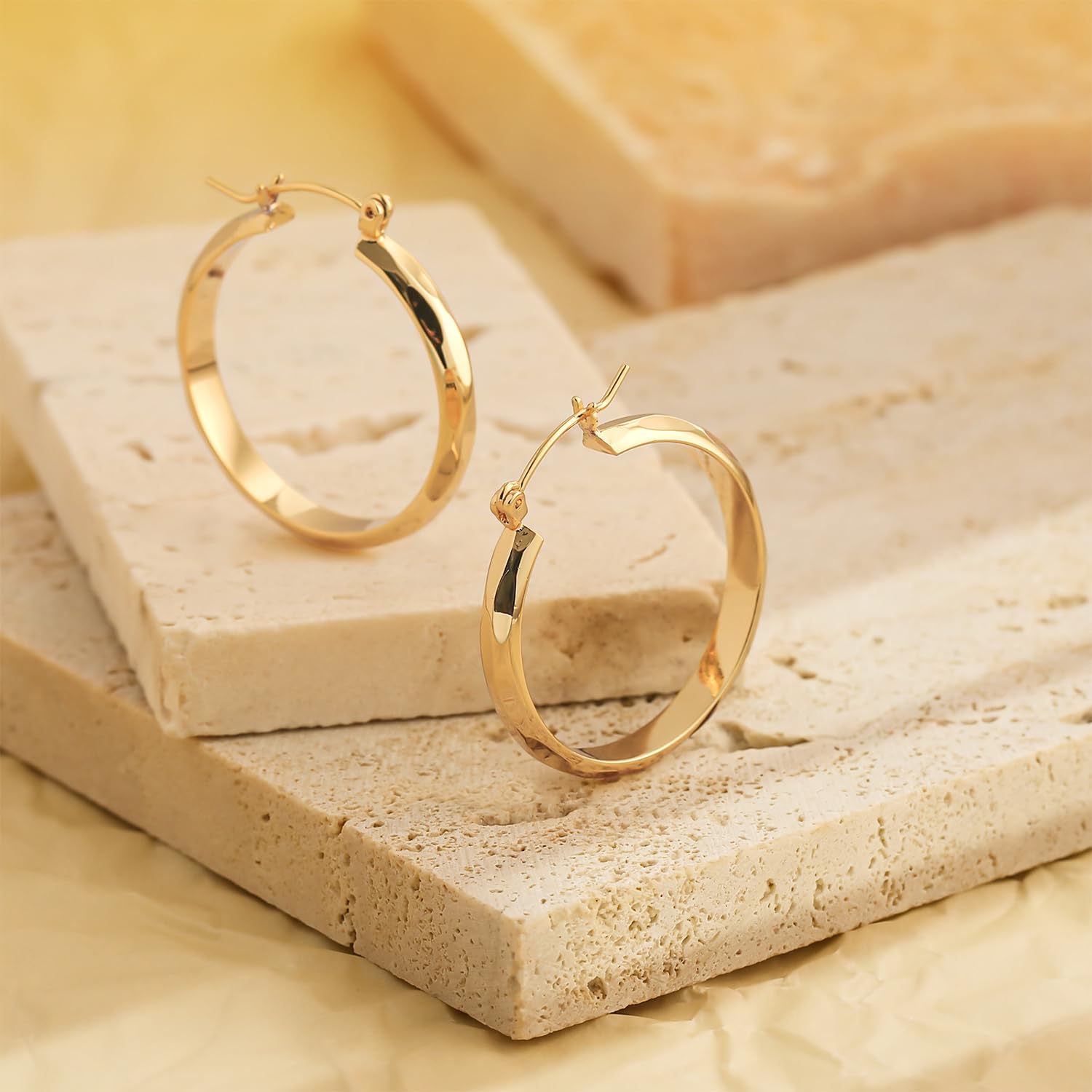 Ongerek 14k Gold Earrings for Women 14k Gold Hoop Earrings for Women Trendy Chunky, Hypoallergenic Earrings for Women Unique Pattern Gold Jewelry