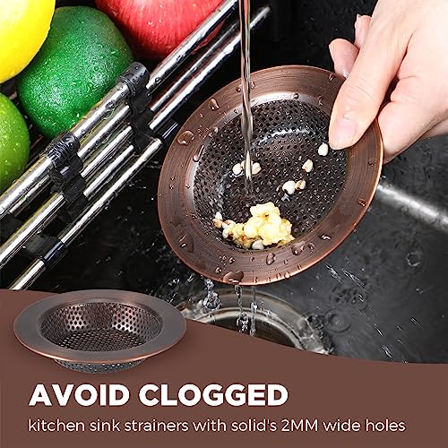 Mudder 3 Pcs Kitchen Sink Drain Strainer and Stopper Stainless Steel Garbage Disposal Plug with Handle Universal Anti-Clogging Kitchen Sink Filter Sieve Basket Strainer(Antique Copper)