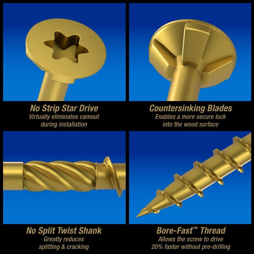 Power Pro Premium Exterior Wood Screws, 9 x 3", 5 lb Bucket of Screws, Exterior Epoxy Coated, Bronze, 417 Pieces