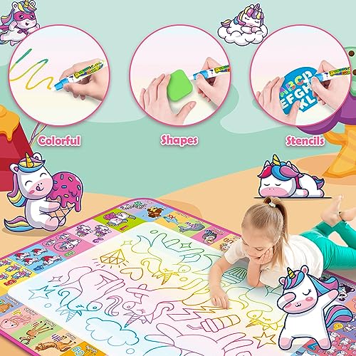 Aqua Water Doodle Mat - Kids Drawing Mat Toddlers Educational Toys for Age 3 4 5 6 7 8 Year Old Boys Girls Gifts - Neon Color Mat Doodle Board Writing Drawing Toys Holiday Christmas Birthday Gifts