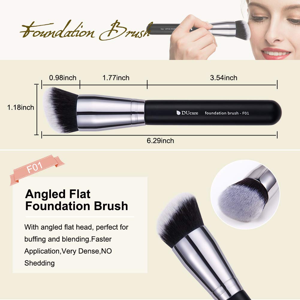 DUcare Makeup Kabuki Brushes 3Pcs Foundation Contour Brush& Concealer Brush Under Eye& Blusher Brush Face Blush Bronzer Travel Buffing Stippling Contour Liquid Blending Makeup brush set Black