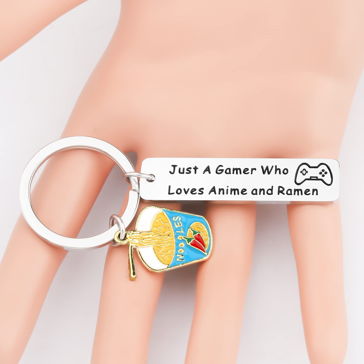 MYOSPARK Gamer Gift Anime Lovers Gift Just A Gamer Who Loves Anime And Ramen Keychain Game Lovers Gift Game Enthusiast Gift (Just A Gamer KC)