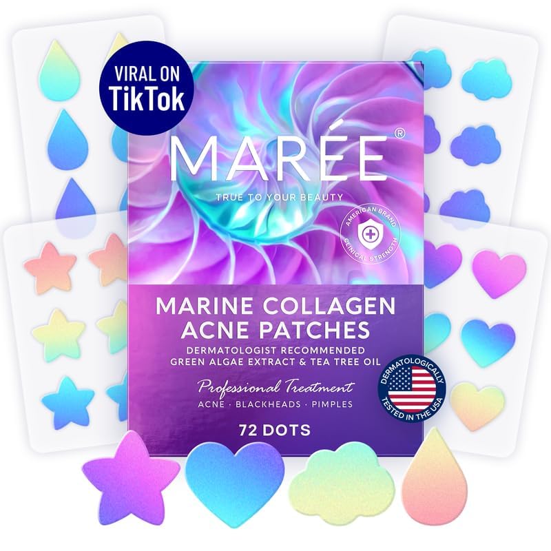 MAREE Star Pimple Patches for Face - Acne Patches - Natural Green Algae Extract & Tea Tree Oil - Hydrocolloid Pimple Patches Cute Pimple Patches Stars for Cover Zit Patches, Parches Para Acne 72 Patch