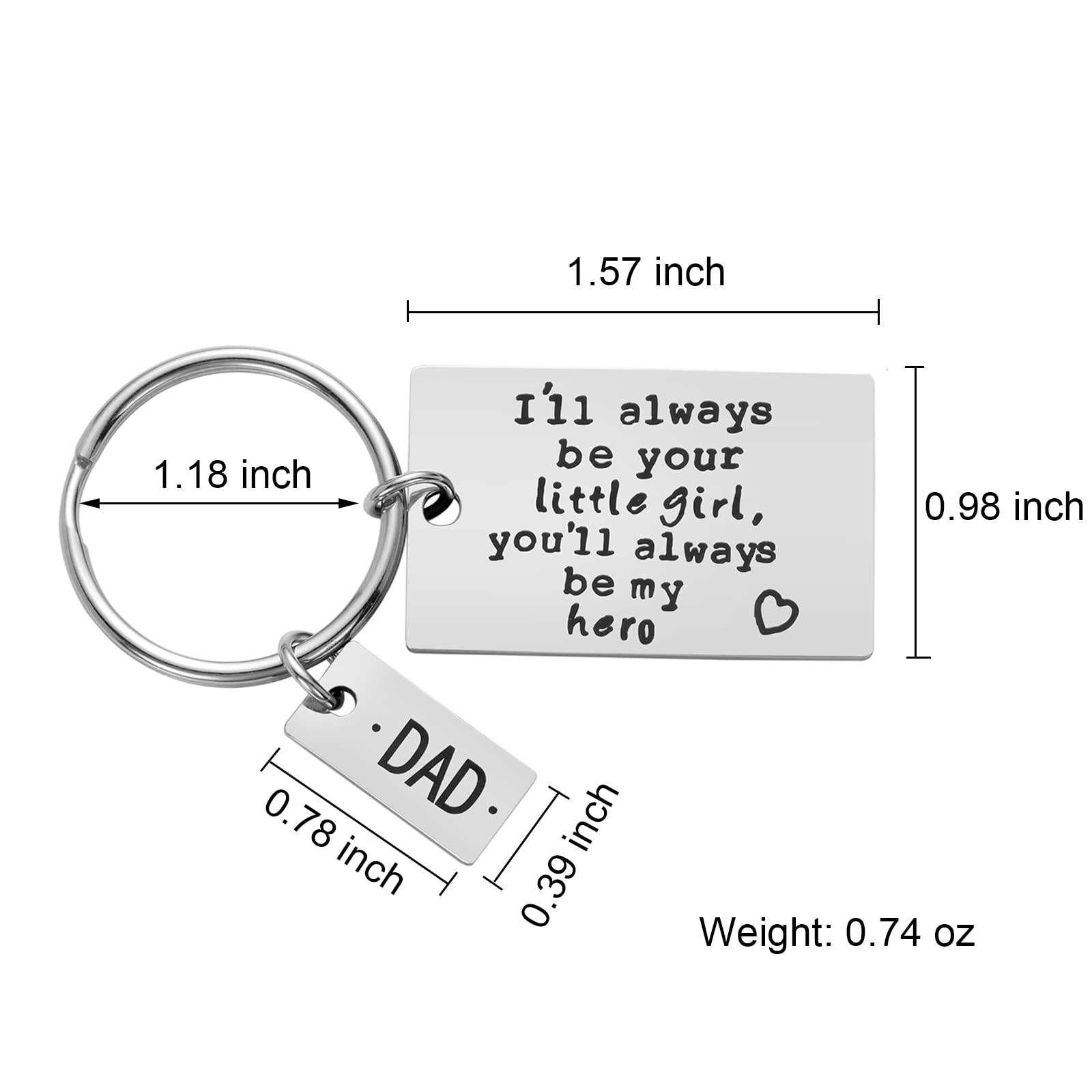 Father’s Day Gift - Dad Gift from Daughter for Birthday, I'll Always Be Your Little Girl, You Will Always Be My Hero Keychain, Stainless Steel