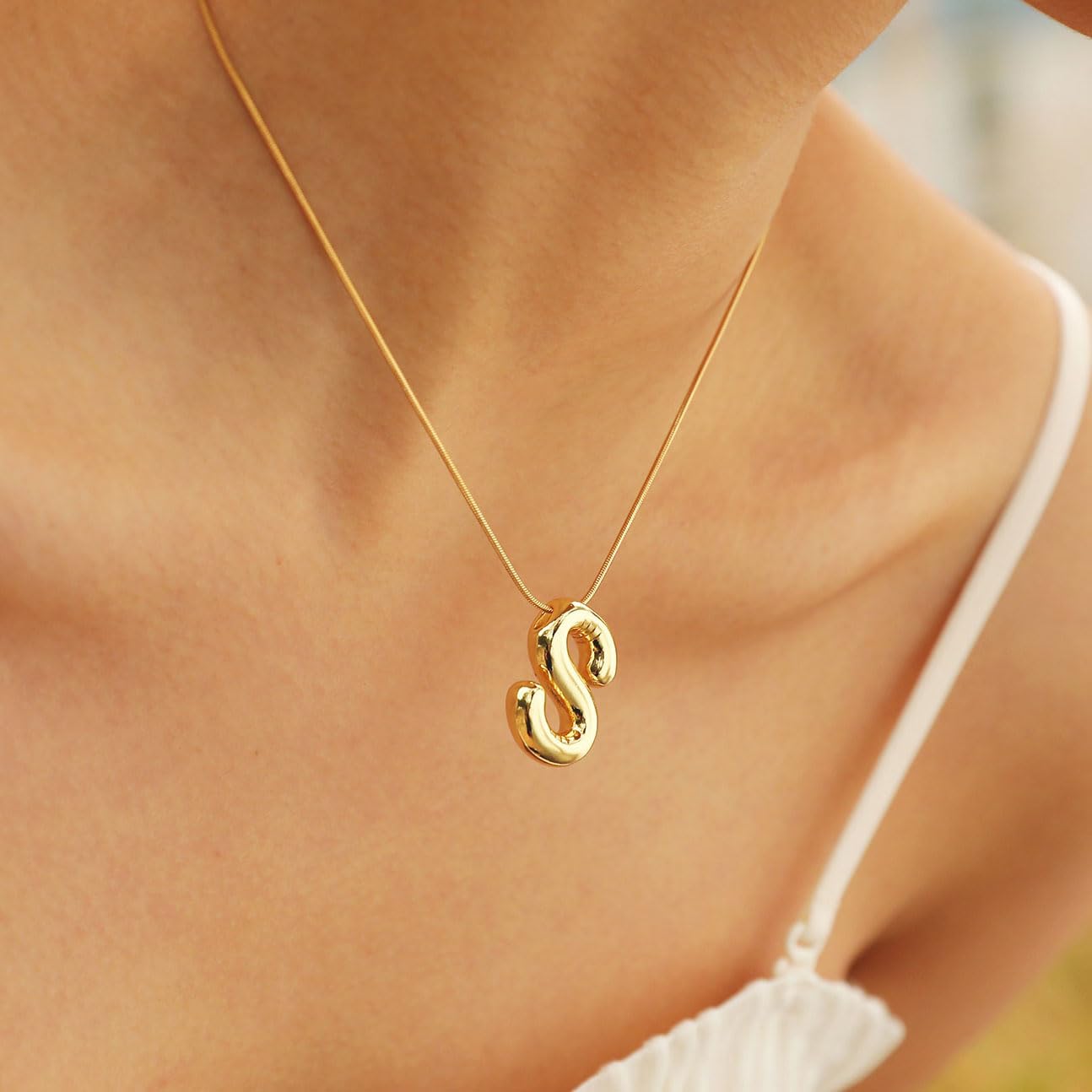 PANSHI Gold Necklace Initial Necklaces for Women Teens Layered Choker Bubble Letter Necklace Gold Jewelry Teen Gift Trendy Stuff Personalized Gifts for Women Her A.