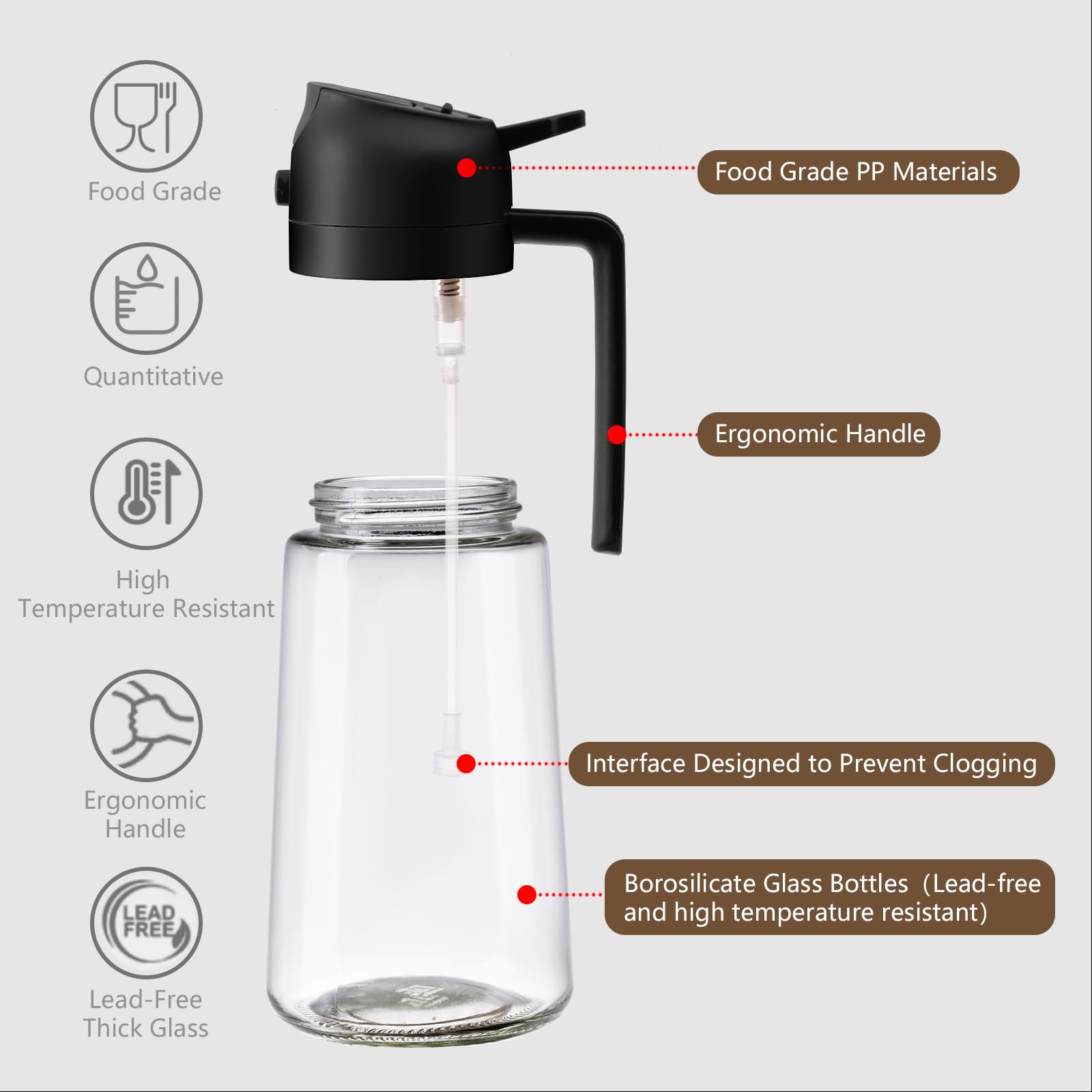 SWEET VIEW Olive Oil Sprayer for Cooking, 16oz/470ml Glass Oil Dispenser/Pour Bottle, Kitchen Accessories, Kitchen Gadgets for Air Fryer, Salad, BBQ, with Stickers (Black)
