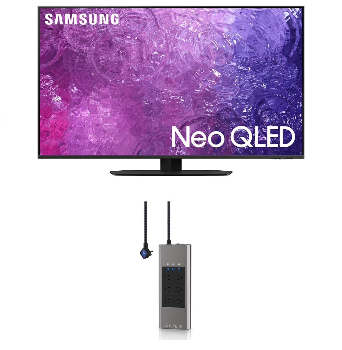 SAMSUNG QN75QN90CAFXZA 75" Neo QLED Smart TV with 4K Upscaling with an Austere 5S-PS6-US1 V-Series 6-Outlet Power w/Omniport USB (2023)