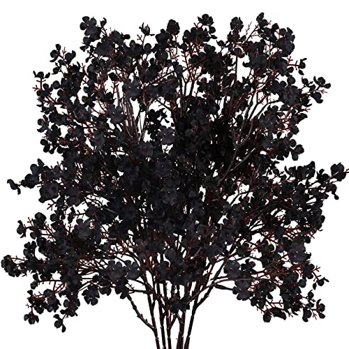 AILANDA 6PCS Artificial Flowers Baby Breath Faux Flowers Black Fake Silk Gypsophila Flowers for Autumn Home Kitchen Wedding Table Centerpiece Halloween Thanksgiving Decorations