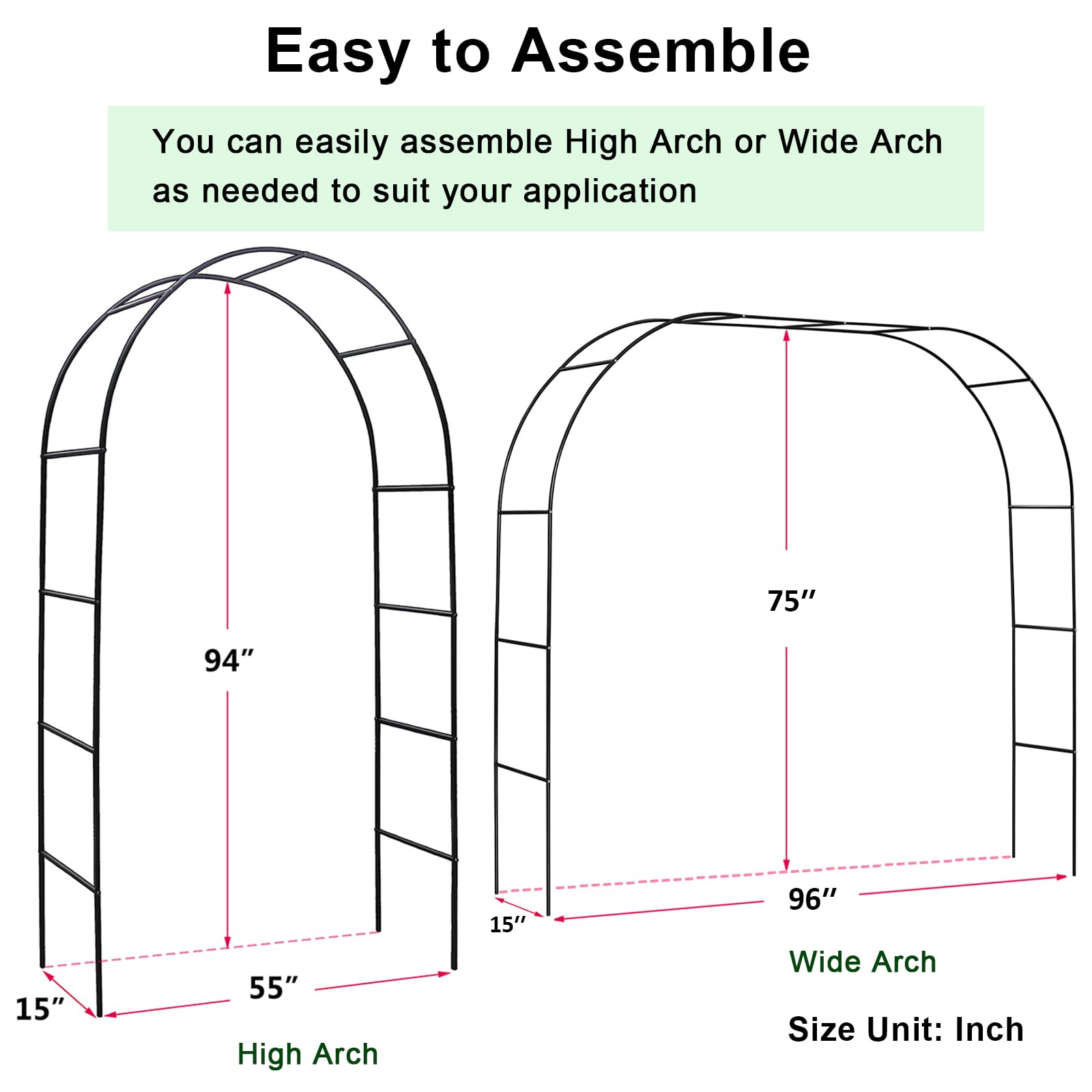 Metal Pergola Arbor, Outdoor Flower Garden Arch Trellis, Steel Garden Arbor for Climbing Plants, Wedding Decoration, 7'8" H x 4'5" W