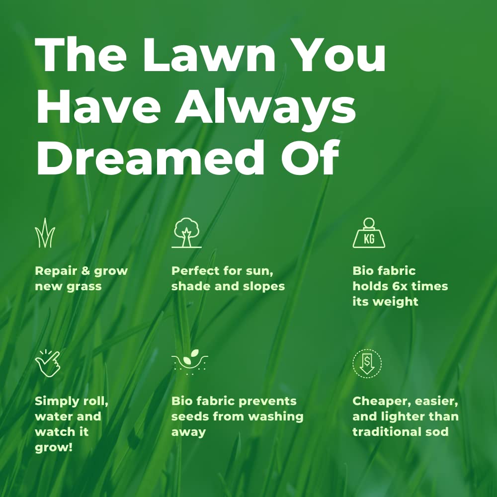 Growtrax Biodegradable Grass Seed - 50 SQFT Bermuda Rye - Grass Seed and Fertilizer for Lawns, Dog Patches & Shade - Just Water & Grow - No Fake or Artificial Grass