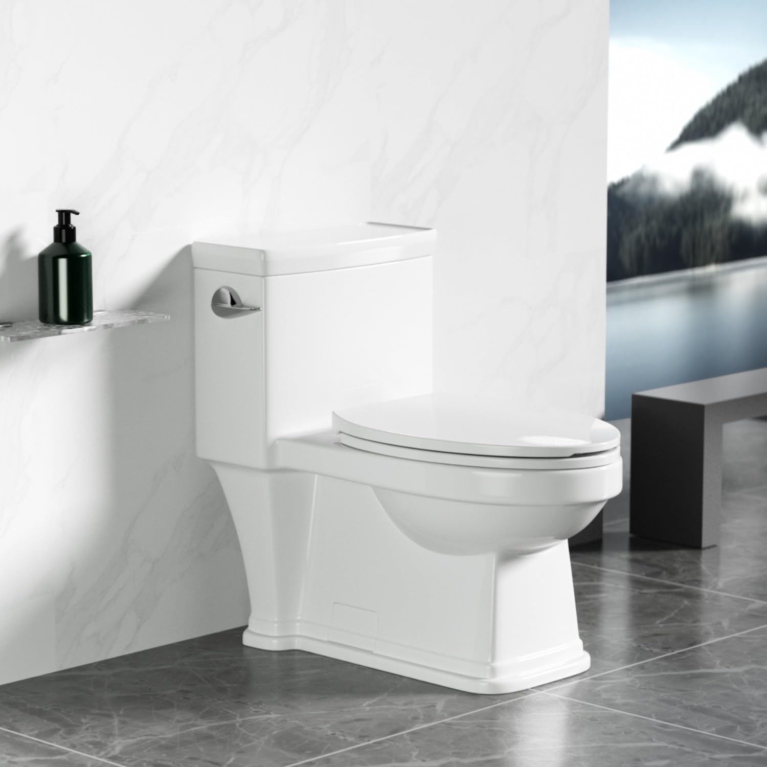 JINGZE Elongated Standard One Piece Toilet for Bathroom Comfort Height with Powerful Flush in White
