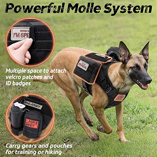 rabbitgoo Tactical Dog Harness for Large Dogs, Heavy Duty Dog Harness with Handle, No-Pull Service Dog Vest Large Breed, Adjustable Military Dog Vest Harness for Training Hunting Walking, Black, S