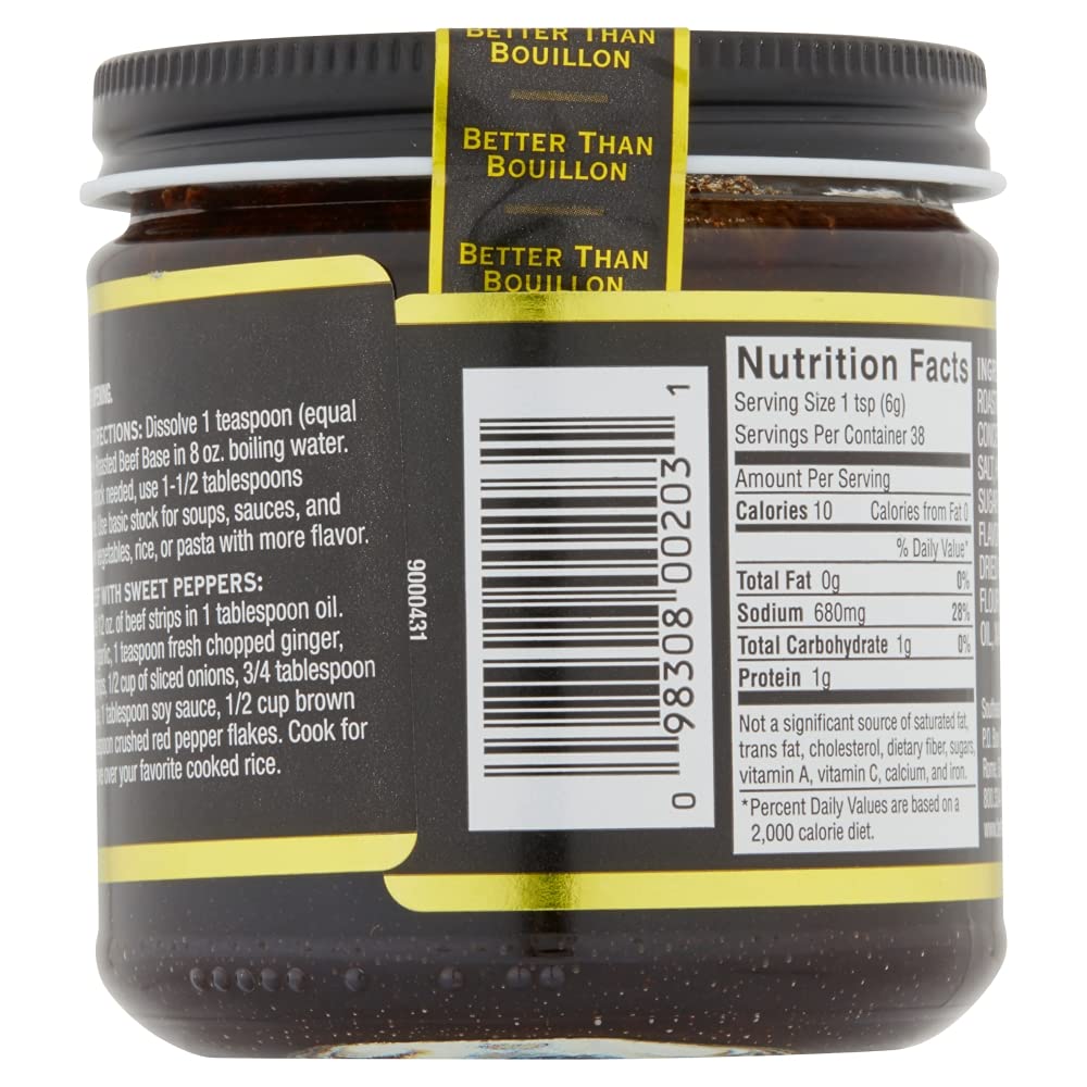 Better Than Bouillon Premium Roasted Beef Base, Made with Seasoned Roasted Beef, Blendable Base for Added Flavor, 38 Servings Per Jar, 8 OZ Jar (Single)