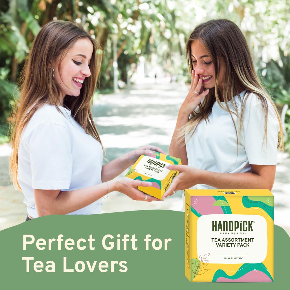 HANDPICK, Tea Bags Sampler Assortment Variety pack Gift Box 8 Flavors, 40 Tea Bags - Perfect Variety | English Breakfast, Green, Black, Herbal & More