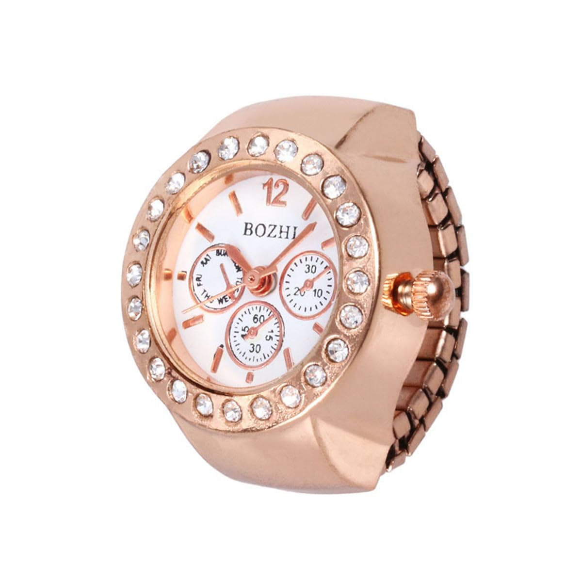 CdyBox Women Elegant Finger Watch with Diamonds Round Quartz Analog Ring Watch for Men 3 Pack