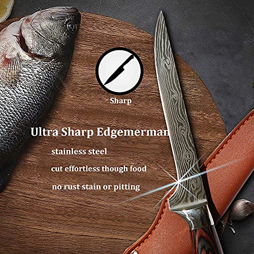 SunDiao Premium Boning Knife with Sheath & Pocket Knife Sharpener 6 Inch High Carbon Stainless Steel Japanese Fillet Knife Professional Trimming Knife for Meat, Fish, Deboning