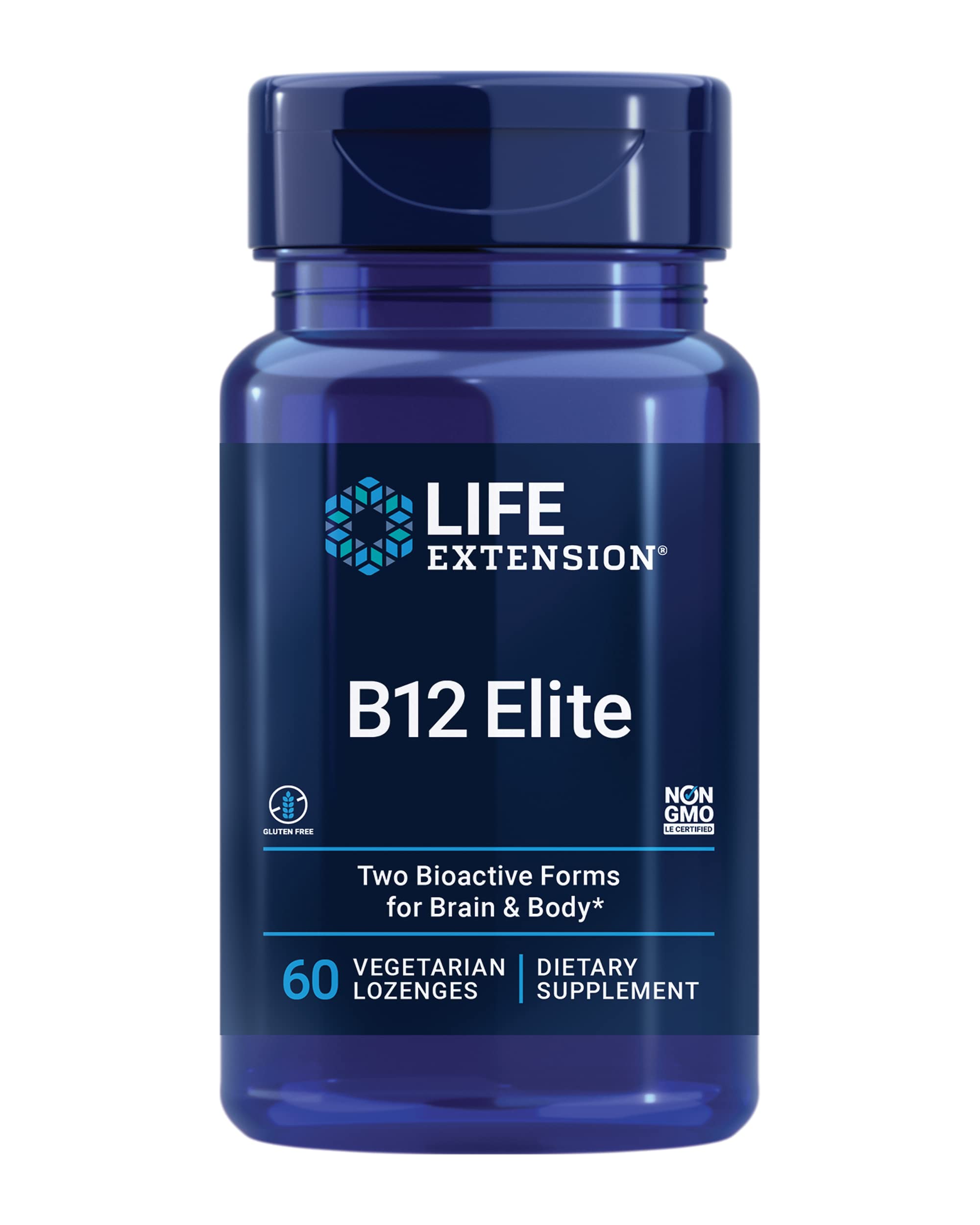 Life Extension B12 Elite, adenosylcobalamin, methylcobalamin, two active forms for brain health & dopamine production, non-GMO, gluten-free, vegetarian, 60 lozenges