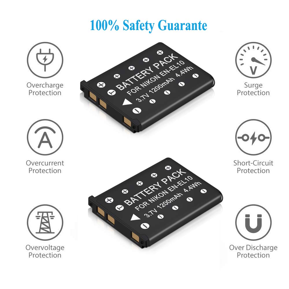 Mliepow 2 Pack EN-EL10 Battery and Micro USB Charger Compatible with Nikon Coolpix S60, S80, S200, S205, S220, S230, S500, S510, S520, S570, S600, S700, S3000, S4000 Digital Cameras, MH-63 Charger