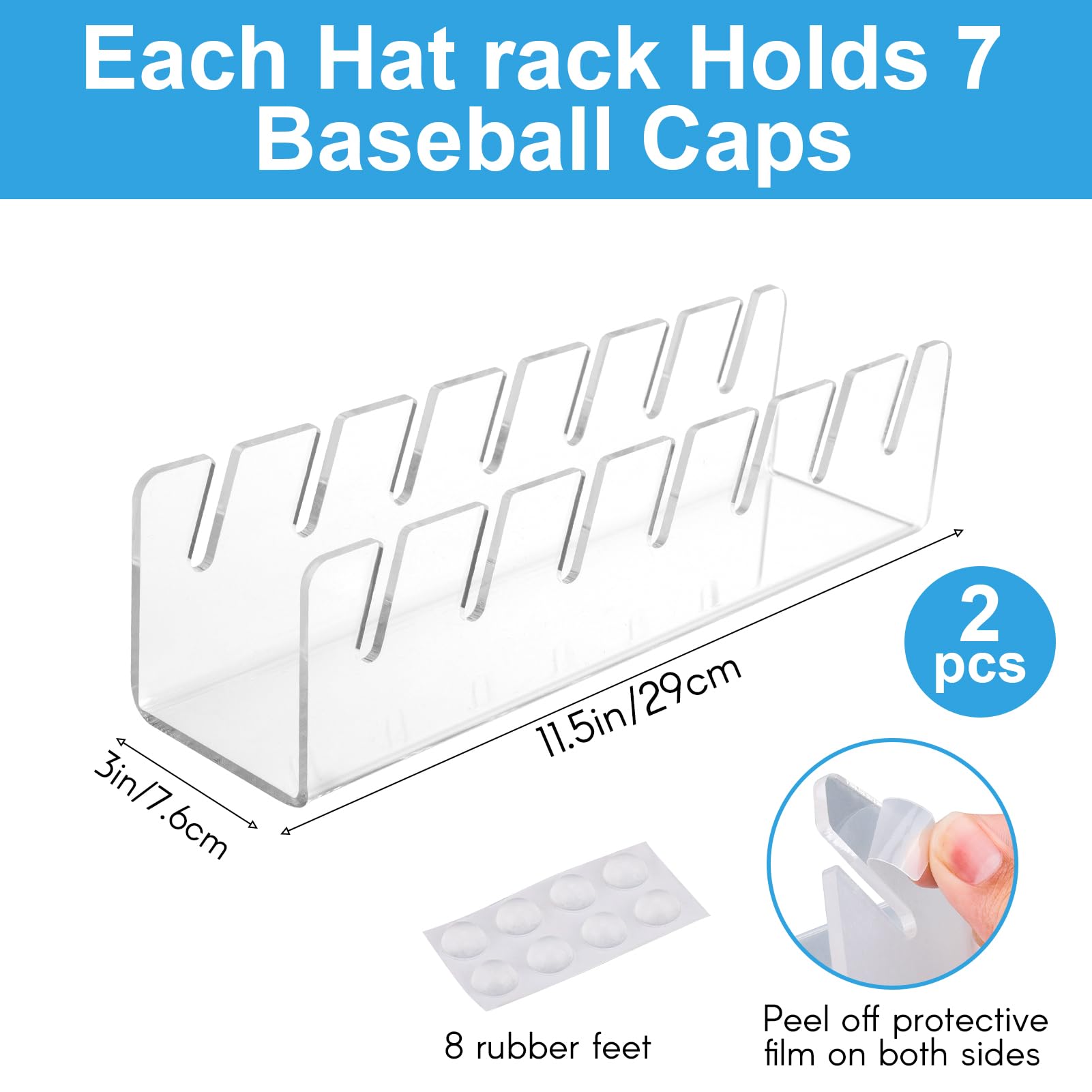 AIERSA 2024 New Hat Organizer for Baseball Caps,2 Pcs Acrylic Hat Organizer,Hat Stand for Baseball Caps,Plastic Hat Holder,Hat Racks for Hold 14 Caps,Clear