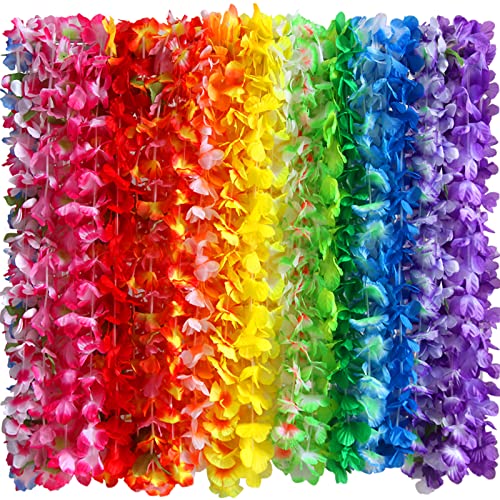 Myamy Hawaiian Leis for Luau Party Decorations: Hawaii Lays Tropical Silk Flower Necklace Bulk Beach Birthday Themed Party Favors Decor Supplies 12 Counts