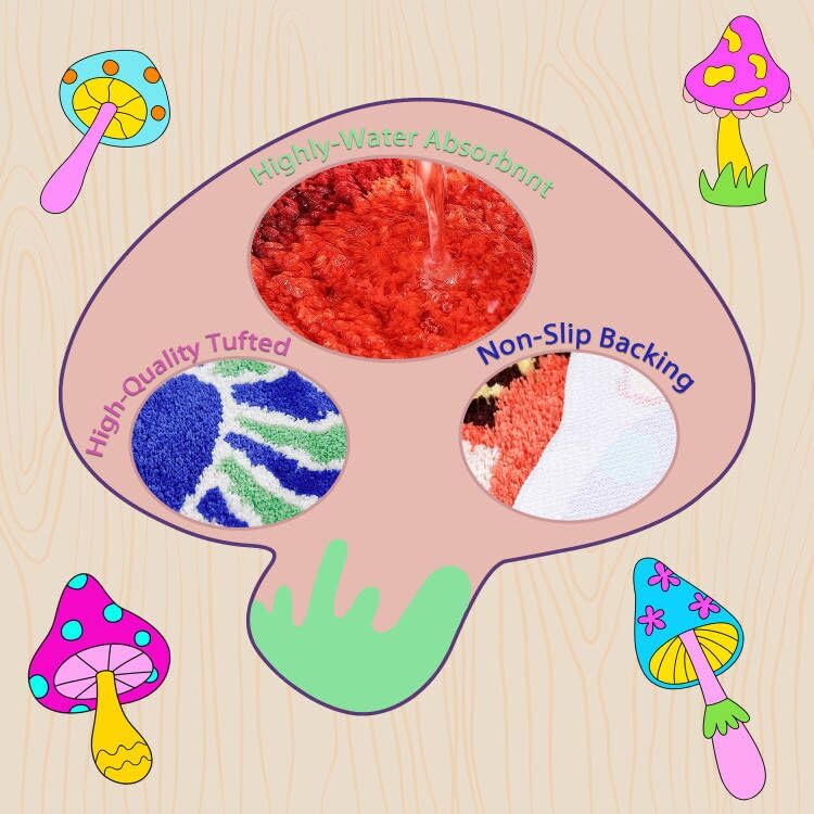 Cute Mushroom Bath Mat for Bathroom Soft Blue Pink Mushroom Non-Slip Bath Rugs Machine Washable Door Carpet (Blue Pink Mushroom 27" L x 24")