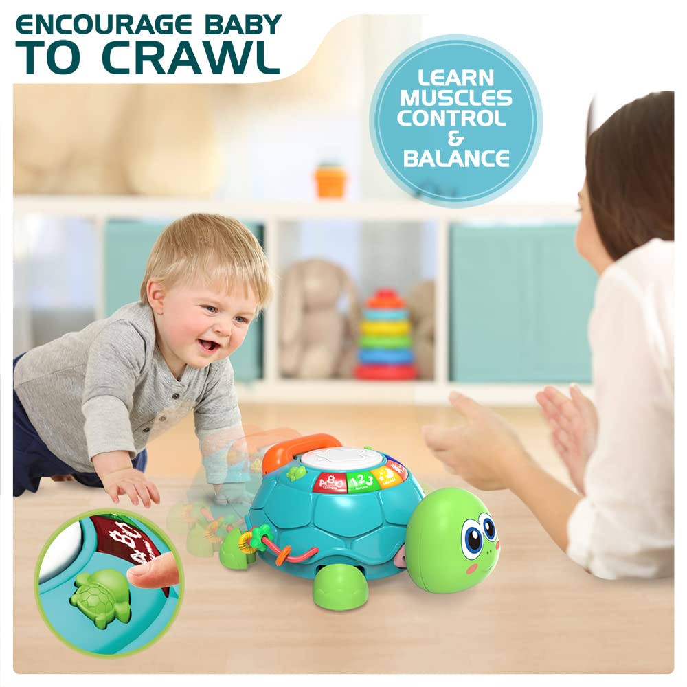 Baby Toys 6 to 12 Months, Musical Turtle Crawling Baby Toys for 12-18 Months, Early Learning Educational Toy with Light & Sound, Birthday Toy for Infant Toddler Boy Girl 7 8 9 10 11 month 1-2 Year Old