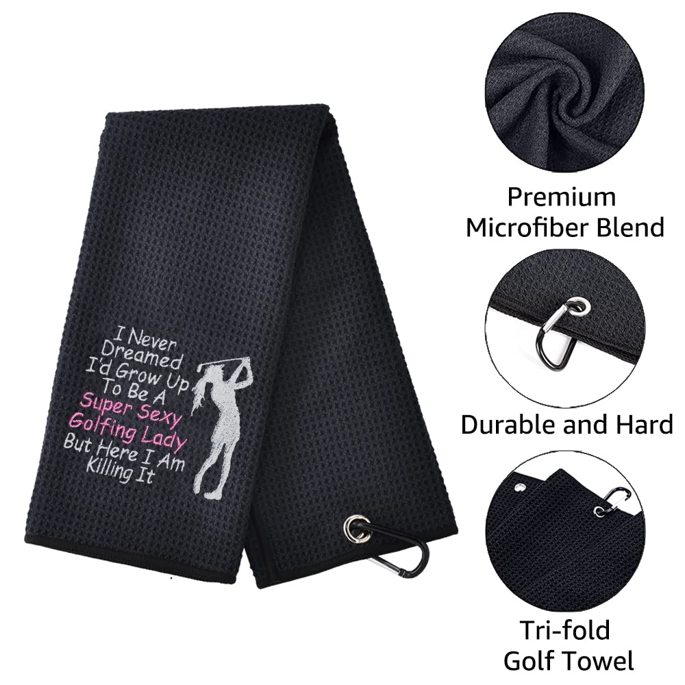 TOUNER Funny Golf Towel Gift for Sister, Retirement Gifts for Women Golfer, Funny Golf Towel for Women, Embroidered Golf Towels for Golf Bags with Clip (Super Sexy Golfing Lady)