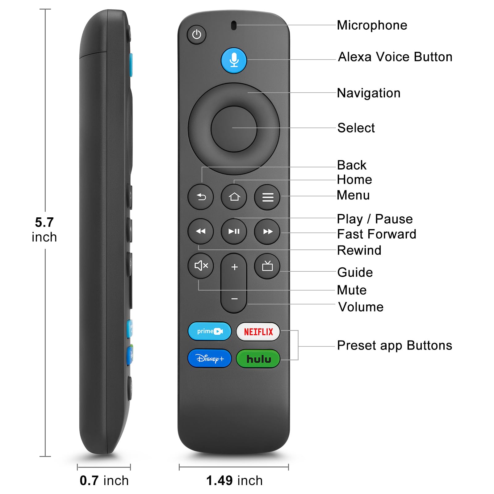 Voice Remote Control Replacement for Fire-TV-Stick-TV Cube and for Insignia-Toshiba-Pioneer-AMZ Fire Smart TVs
