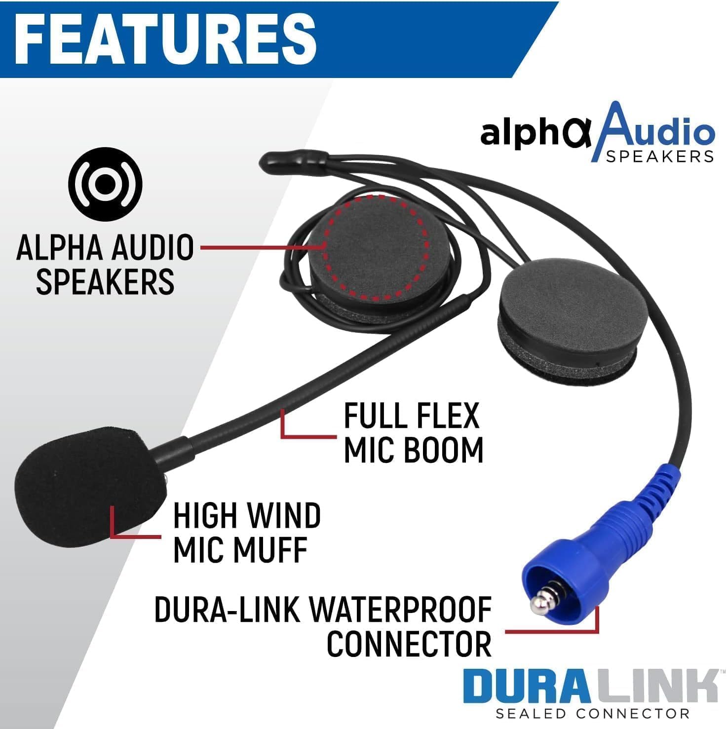 Rugged Radios Alpha Audio Helmet Speakers and Mic Alpha Audio Offroad Wired Universal Fit for Helmets