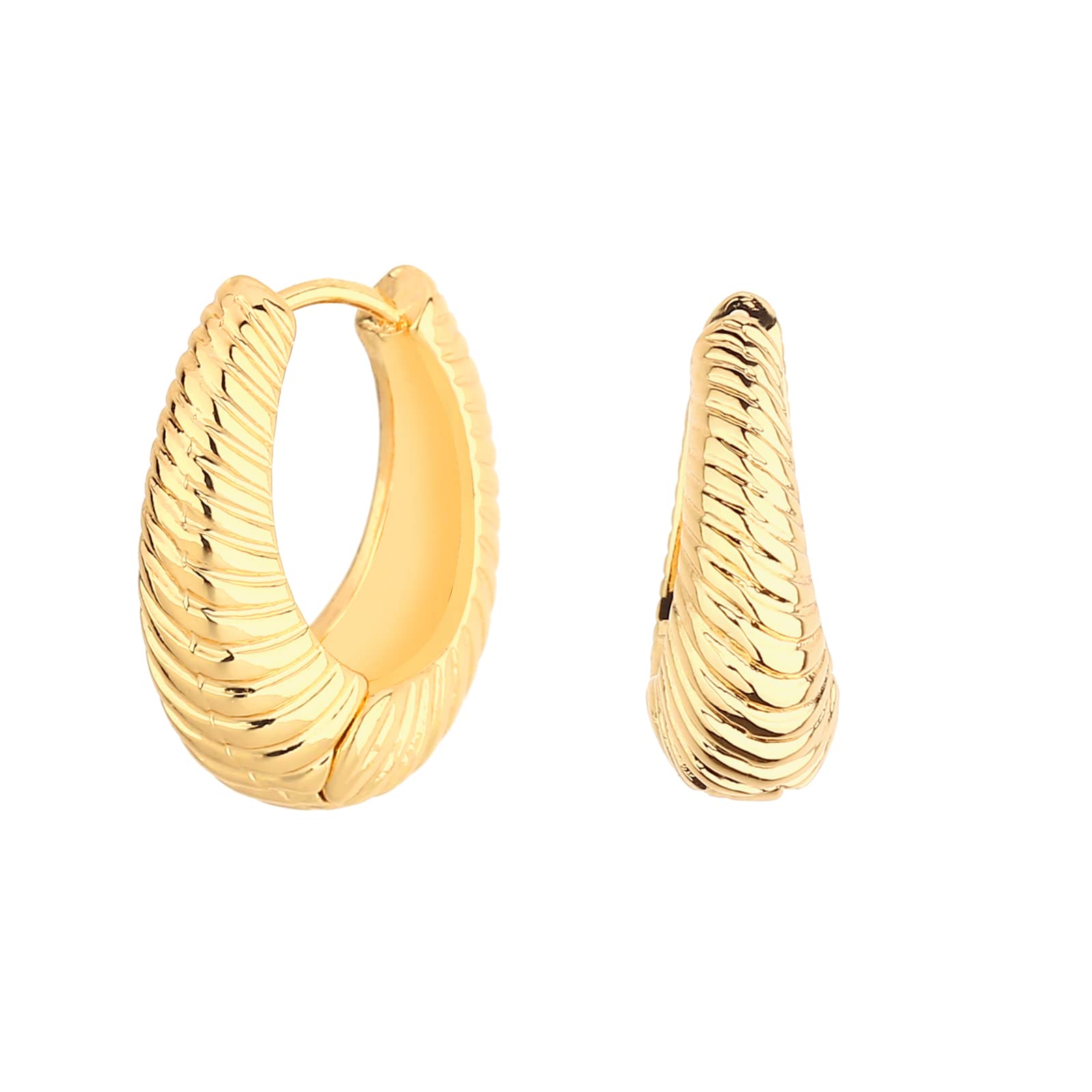 Wgoud Chunky Huggie Earring 14K Gold Hoop Earrings for Men Women Hypoallergenic, Thick Twist Earring (6 Prs Chunky Gold)