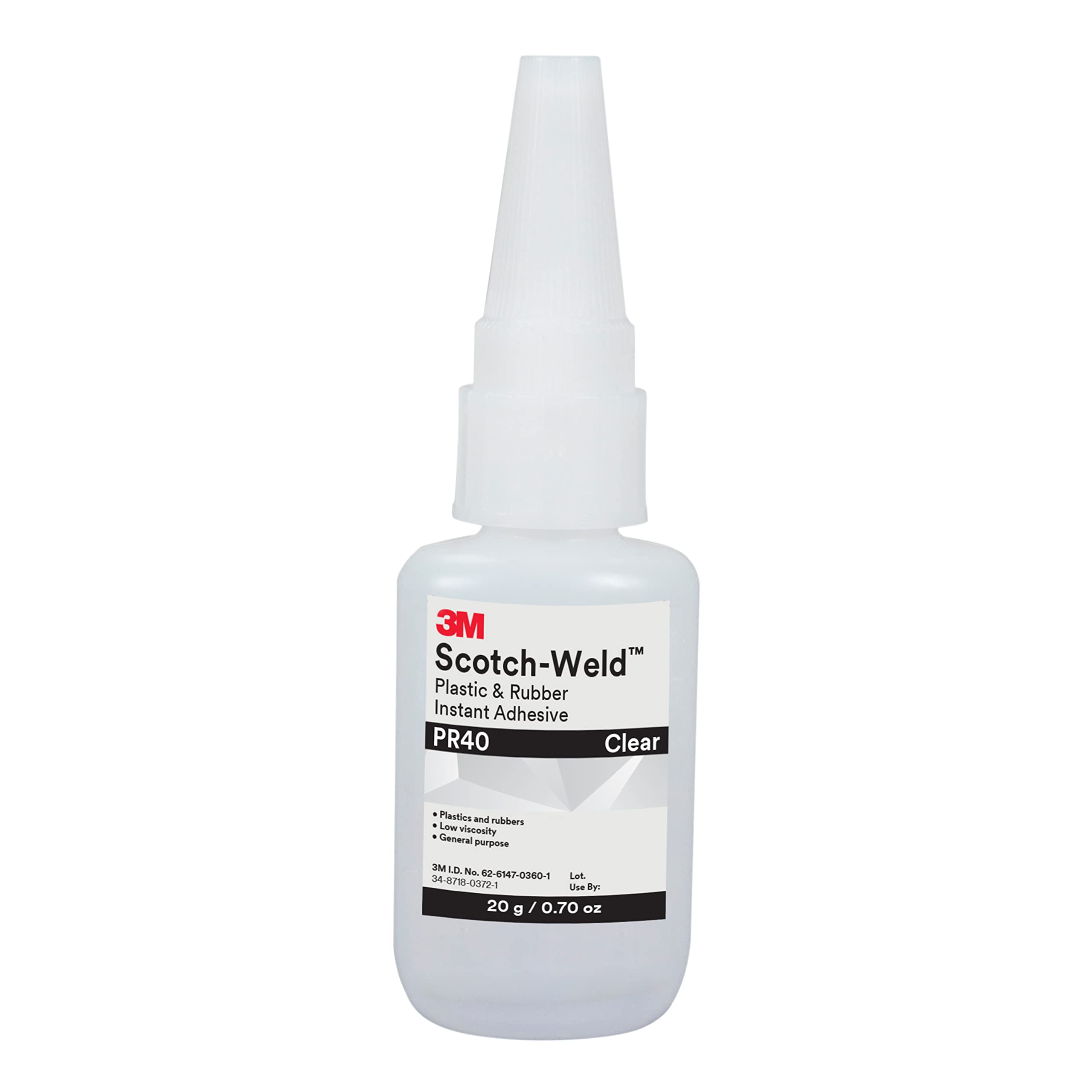 3M Scotch-Weld Plastic & Rubber Instant Adhesive PR40, Clear, 20 Gram Bottle